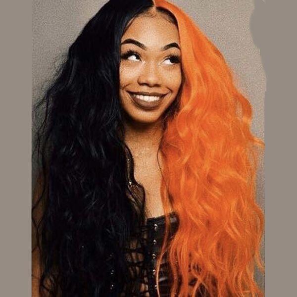 Blinghair Half Black Color Human Hair Straight Lace Front Wig