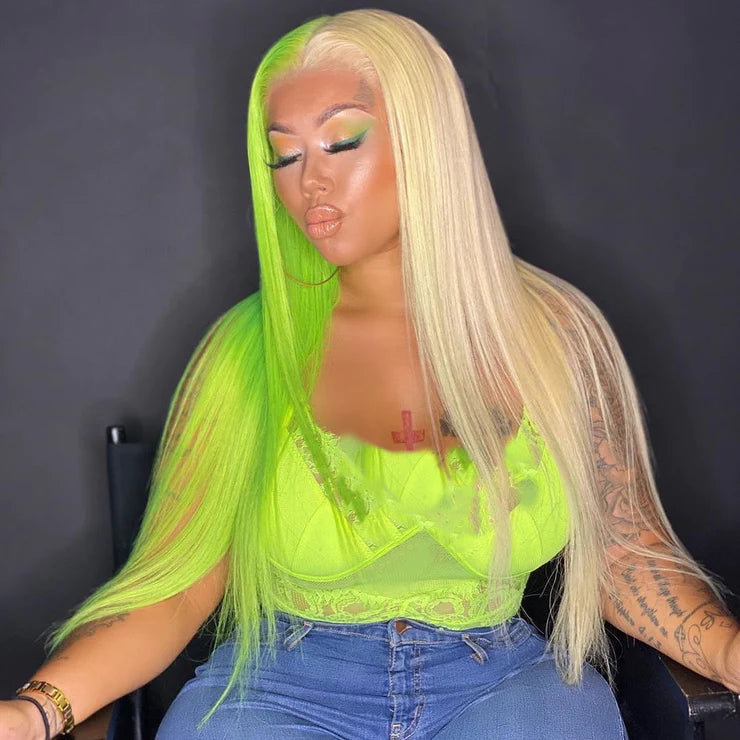Blinghair Half Blonde Color Human Hair Straight Lace Front Wig