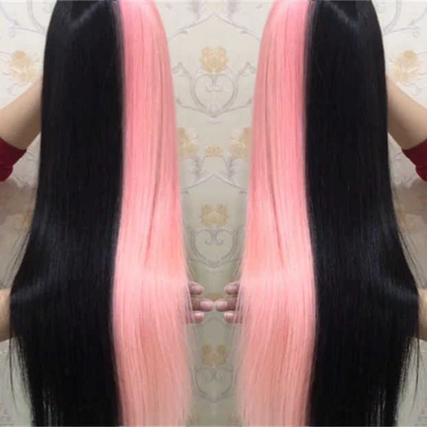 Blinghair Half Black Color Human Hair Straight Lace Front Wig