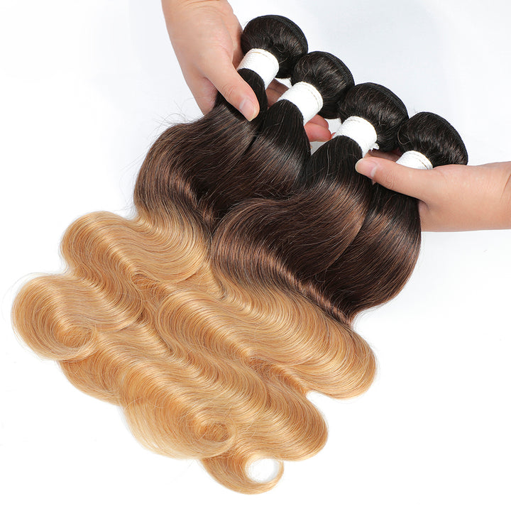 Ombre Straight / Body Wave Human Hair Bundles 3 Tones 1B427 Colored Hair Extensions