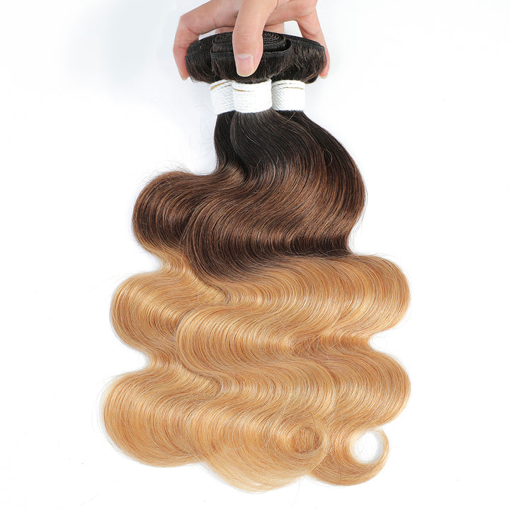 Ombre Straight / Body Wave Human Hair Bundles 3 Tones 1B427 Colored Hair Extensions