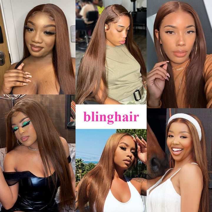 Chocolate Straight Transparent Lace Frontal Wig Pre Plucked With Baby Hair