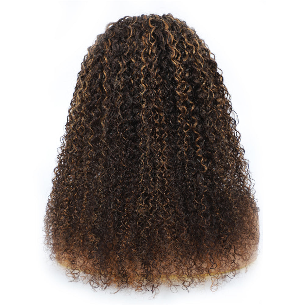 Brazilian Kinky Curly highlighted Wig Ombre #4/27 Ombre Color Glueless Headband Wig 150%&180 Density Human Hair Wigs Bling Hair - Bling Hair
