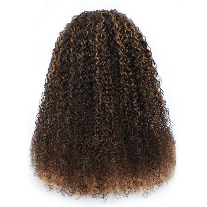 Brazilian Kinky Curly highlighted Wig Ombre #4/27 Ombre Color Glueless Headband Wig 150%&180 Density Human Hair Wigs Bling Hair - Bling Hair