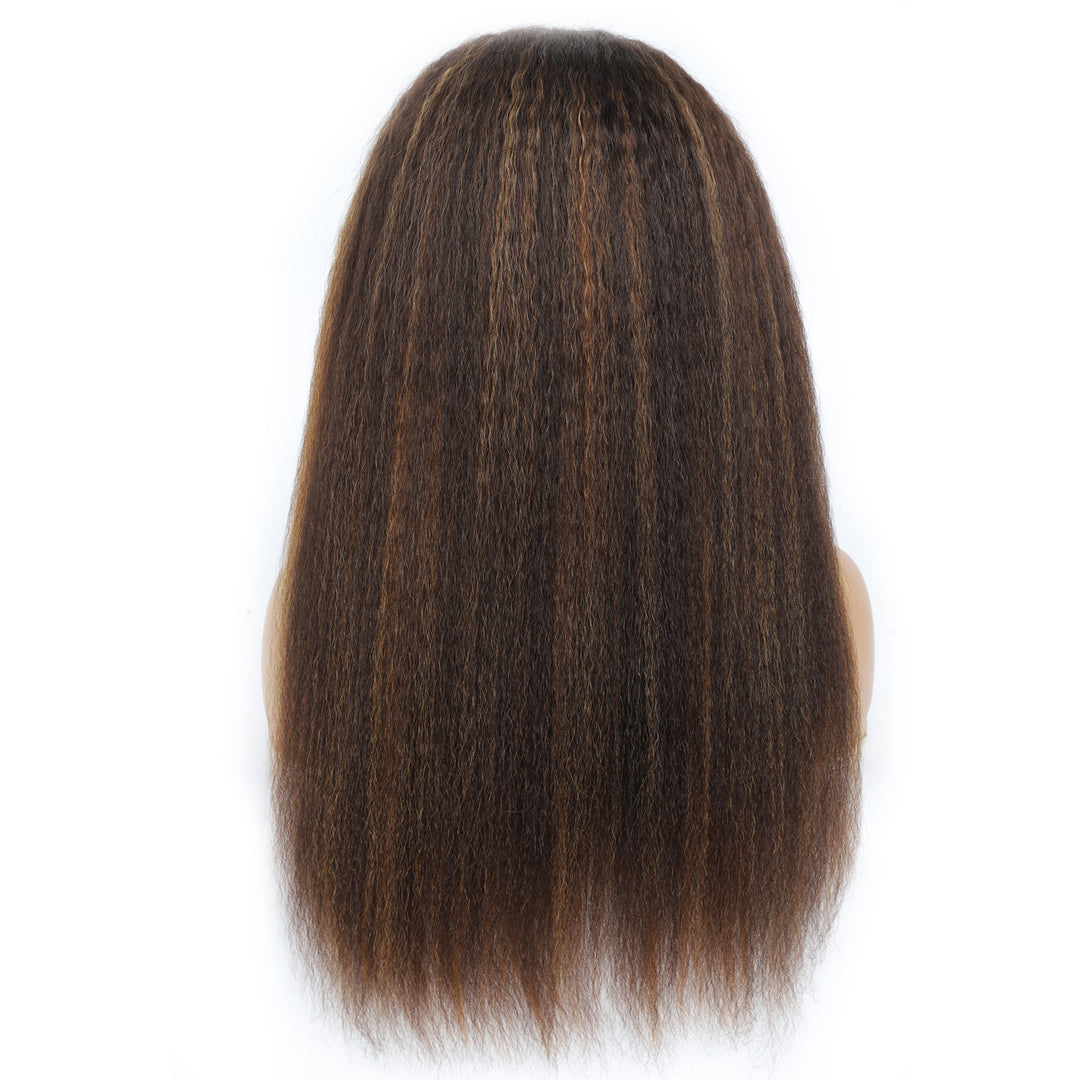Brazilian Kinky Straight Glueless Headband Wig Ombre #4/27 Human Hair Wigs 150%&180 Density Bling Hair - Bling Hair