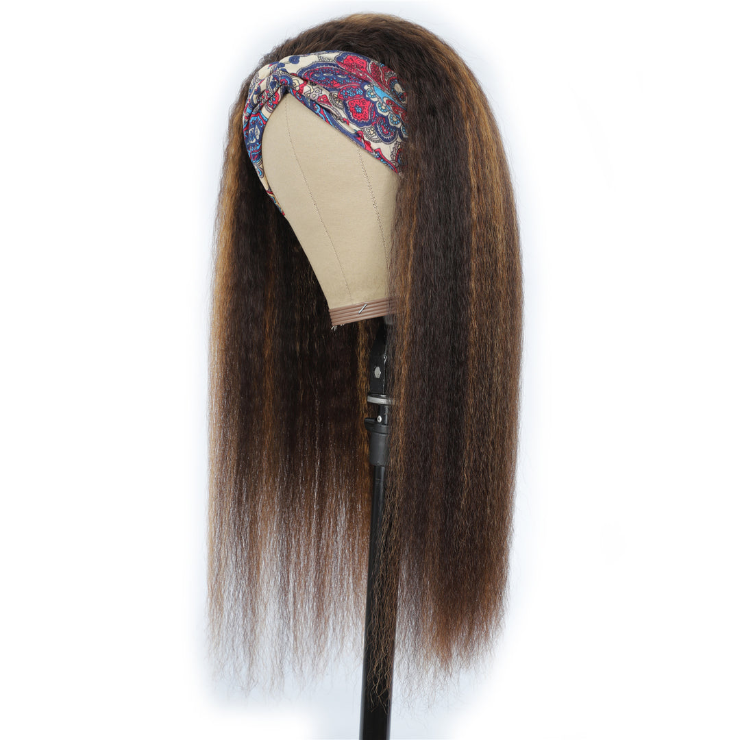 Brazilian Kinky Straight Glueless Headband Wig Ombre #4/27 Human Hair Wigs 150%&180 Density Bling Hair - Bling Hair