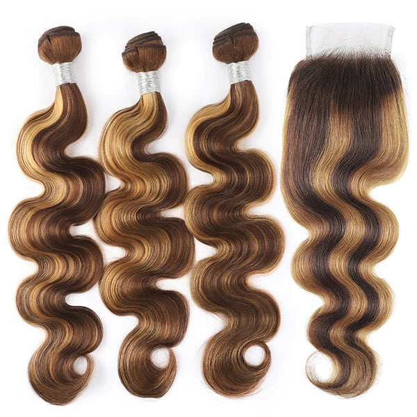 P427 Ombre Body Wave 3 Bundles With 4×4 Closure 100% Virgin Hair