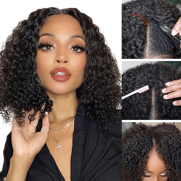 Water Wave Short Bob V Part Wig Shake and Go Glueless Human Hair Wigs