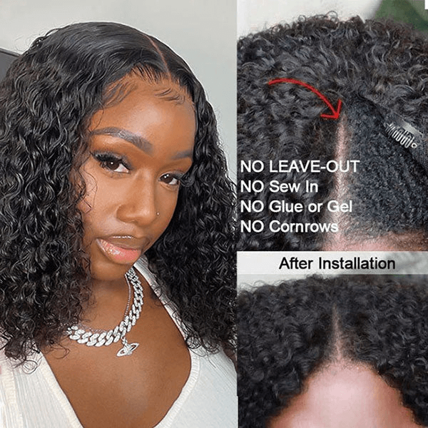 Water Wave Short Bob V Part Wig Shake and Go Glueless Human Hair Wigs