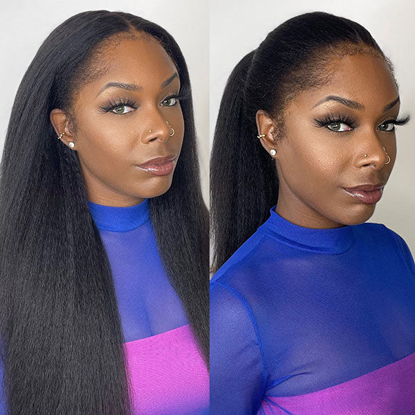 4c Hairline Lace Front Wig Kinky Straight Human Hair Wig With Curly Edge Pre Plucked Lace Front Wigs