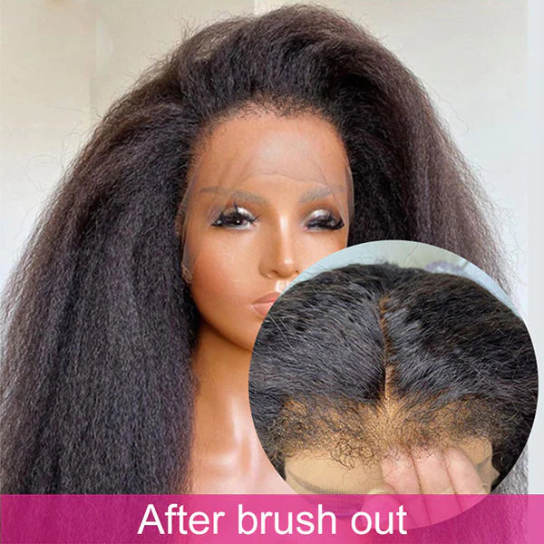 4c Hairline Lace Front Wig Kinky Straight Human Hair Wig With Curly Edge Pre Plucked Lace Front Wigs