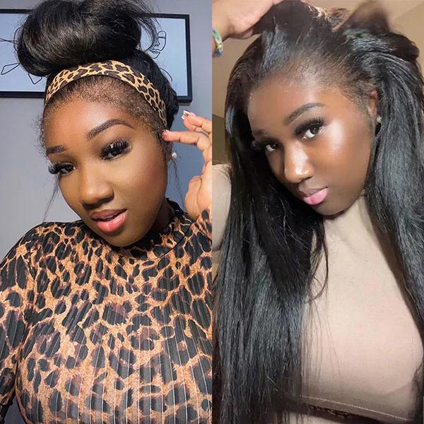 4c Hairline Lace Front Wig Kinky Straight Human Hair Wig With Curly Edge Pre Plucked Lace Front Wigs