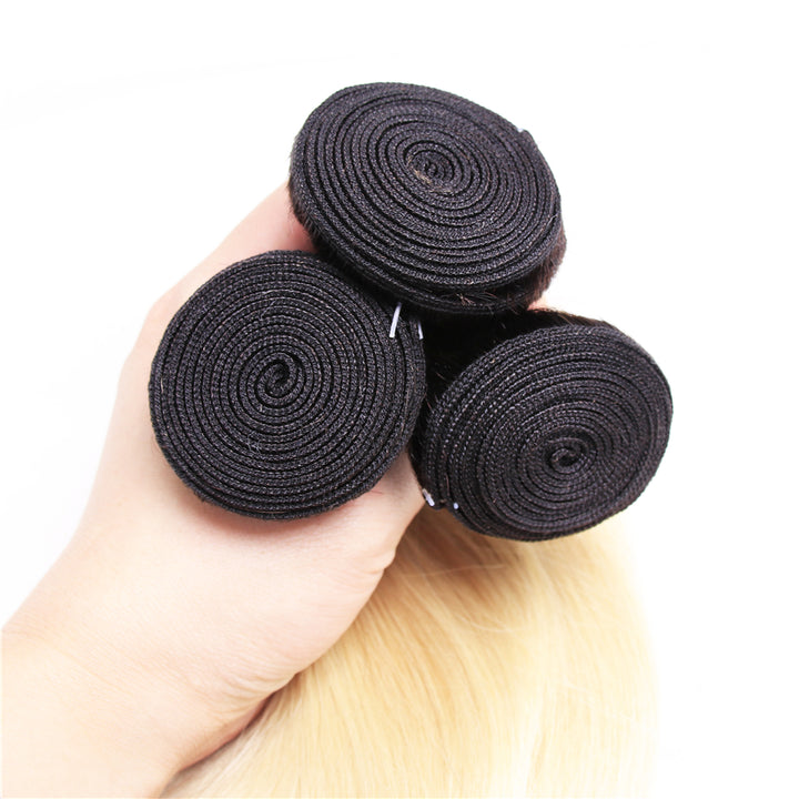 Brazilian Straight Hair 3 Bundles 100% Human Hair Weave Bundles 1B/613 Color Remy Hair Extension Bling Hair - Bling Hair