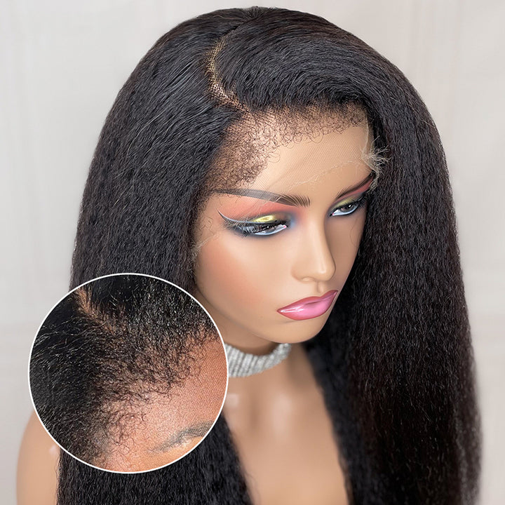 4c Hairline Lace Front Wig Kinky Straight Human Hair Wig With Curly Edge Pre Plucked Lace Front Wigs