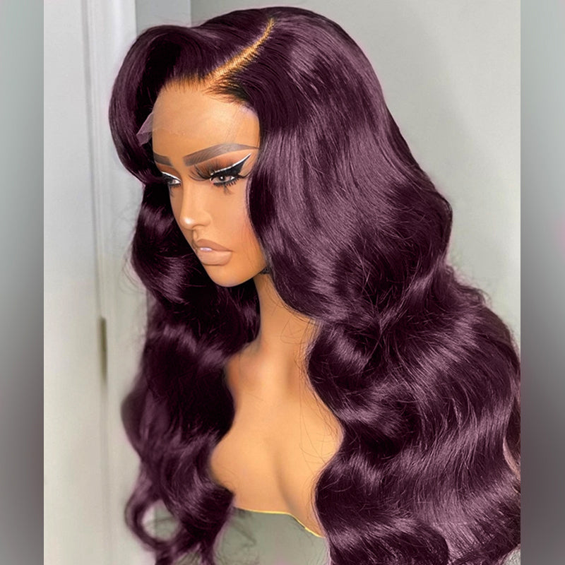 Dark Purple Plum Color Wigs Body Wave /Straight Transparent Lace Frontal Wigs Human Hair Wigs Preplucked