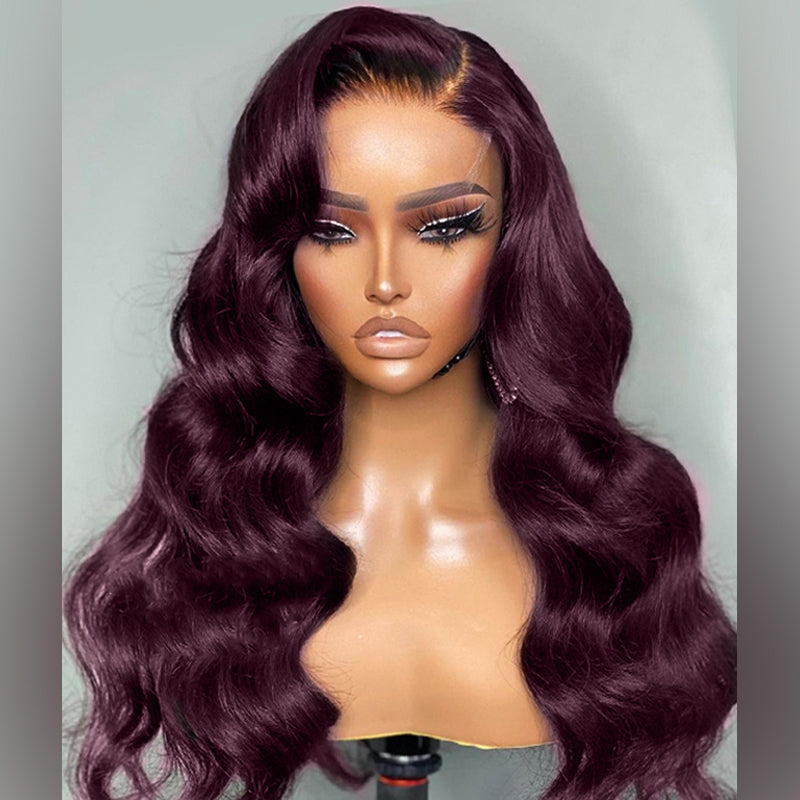 Dark Purple Plum Color Wigs Body Wave /Straight Transparent Lace Frontal Wigs Human Hair Wigs Preplucked