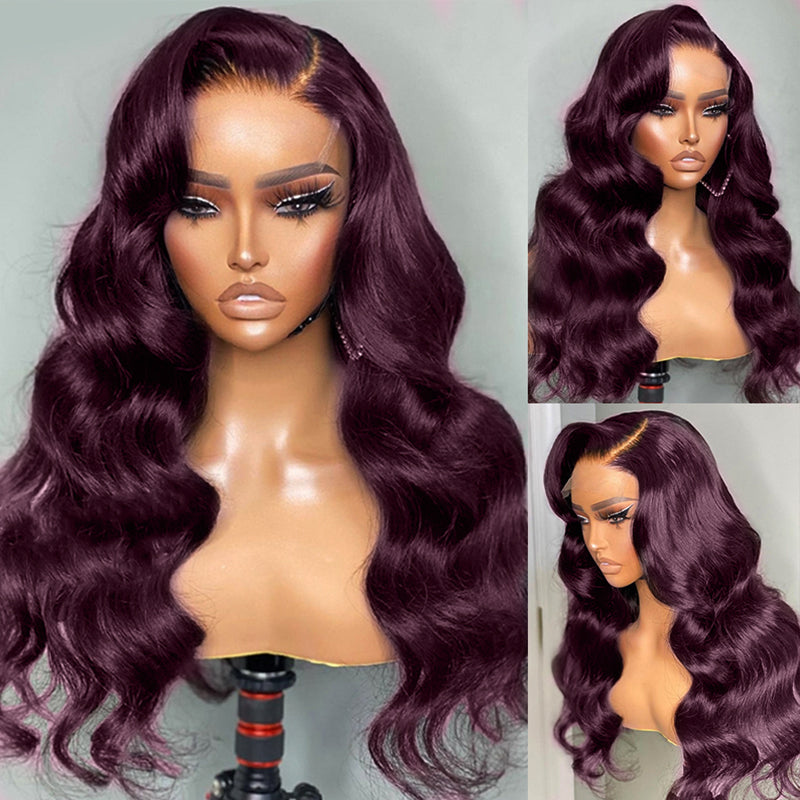 Dark Purple Plum Color Wigs Body Wave /Straight Transparent Lace Frontal Wigs Human Hair Wigs Preplucked