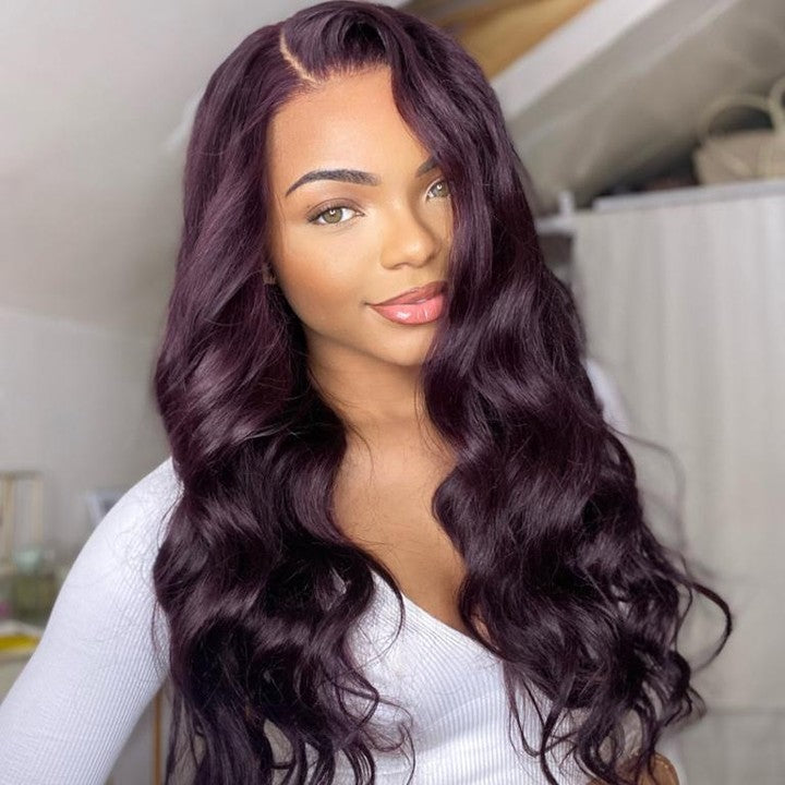 Dark Purple Plum Color Wigs Body Wave /Straight Transparent Lace Frontal Wigs Human Hair Wigs Preplucked