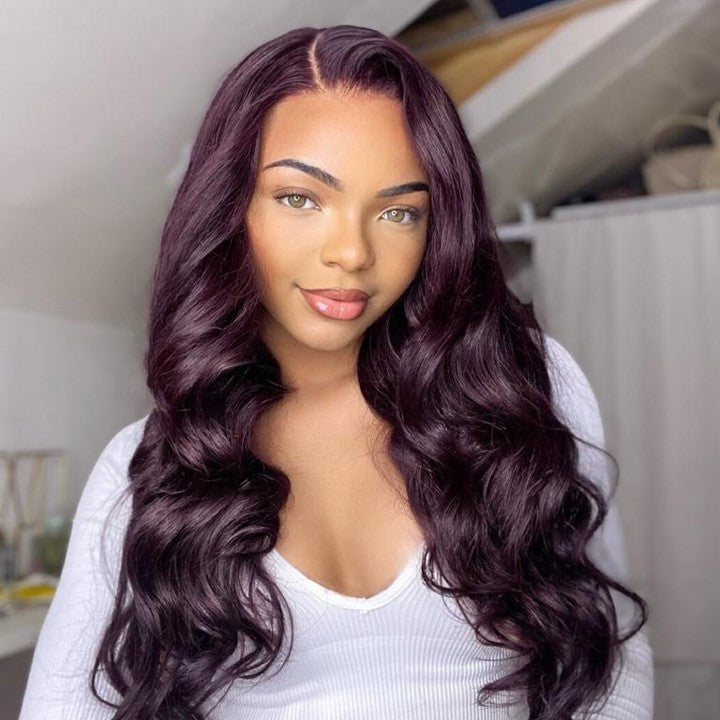 Dark Purple Plum Color Wigs Body Wave /Straight Transparent Lace Frontal Wigs Human Hair Wigs Preplucked