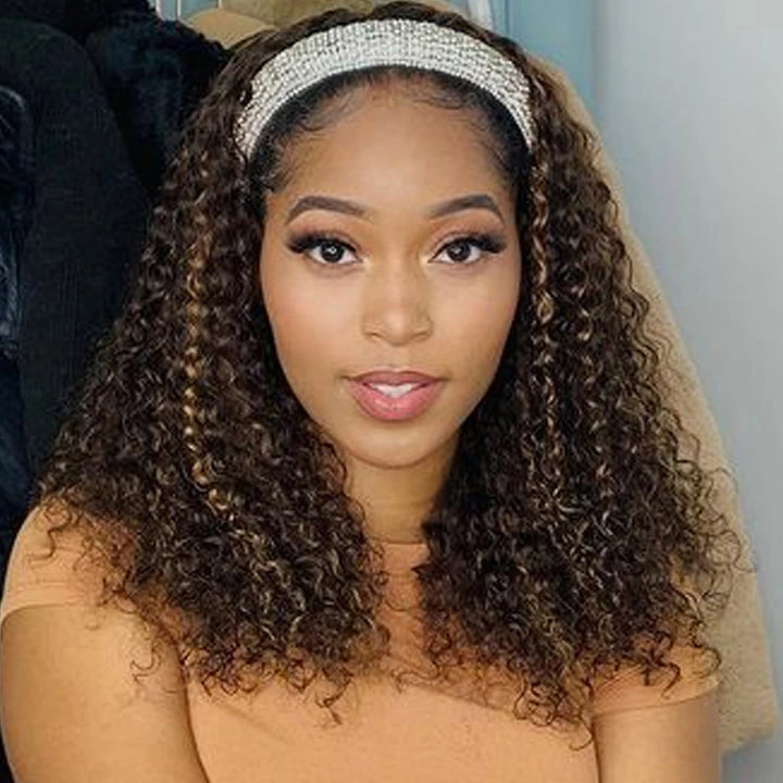 Super Sale Omber Color Kinky Curly Bandeau Perruques Glueless Virgin Hair Wigs 