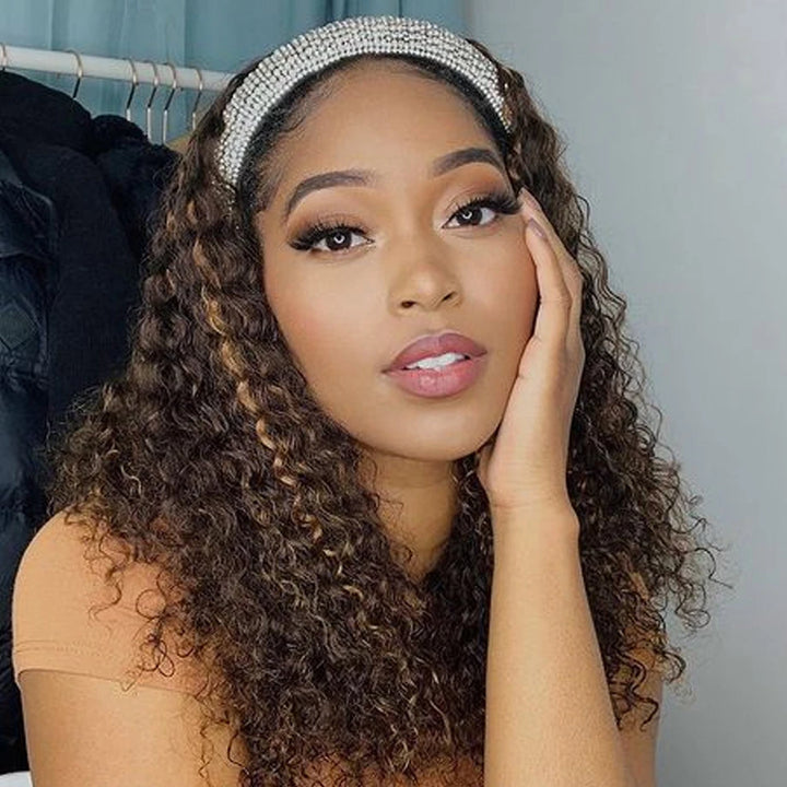 Super Sale Omber Color Kinky Curly Bandeau Perruques Glueless Virgin Hair Wigs 