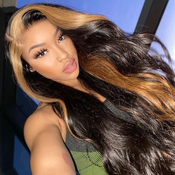 Bling Hair Highlight Virgin Wigs Ombre Brown Body Wave Transparent Lace Front Wigs 13x4 / 4x4 Lace Wigs Human Hair Wigs