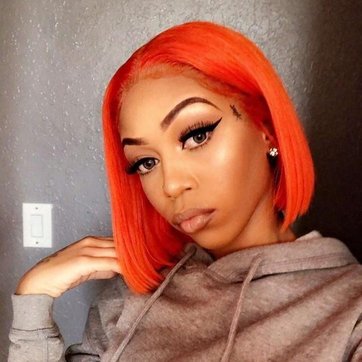 Peluca frontal de encaje transparente de color caramelo 13 * 4 Pelucas rectas de Bob corto Blinghair 