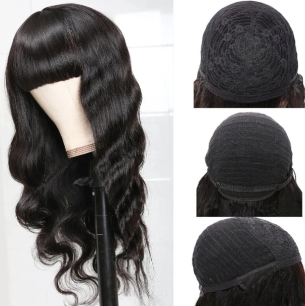 Brazilian Body Wave Human Hair Wigs With Neat Bangs Glueless Super Affordable Machine Made Virgin Hair Wig Bling Hair