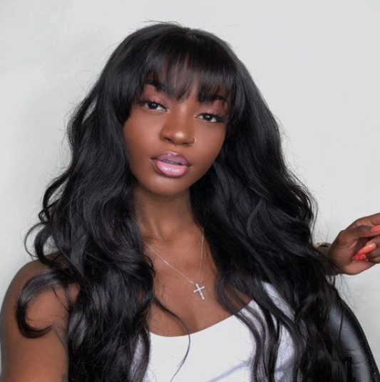 Brazilian Body Wave Human Hair Wigs With Neat Bangs Glueless Super Affordable Machine Made Virgin Hair Wig Bling Hair