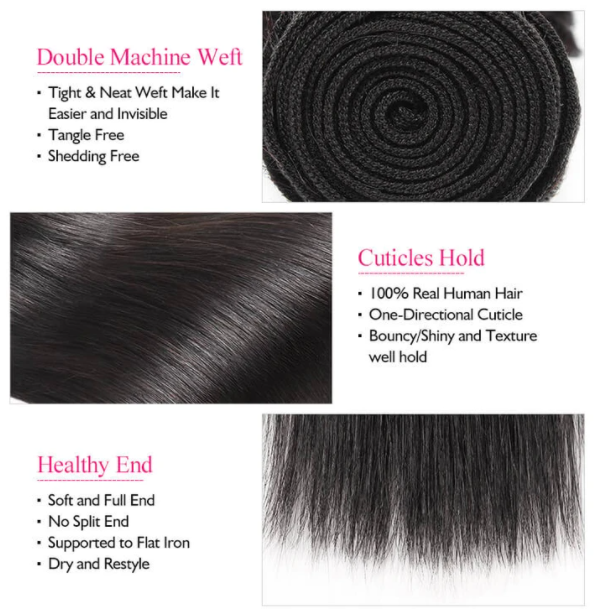 Straight 4 Bundles With 4×4 Closure Free Part 15A Grade 100% Human Virgin Hair Bling Hair