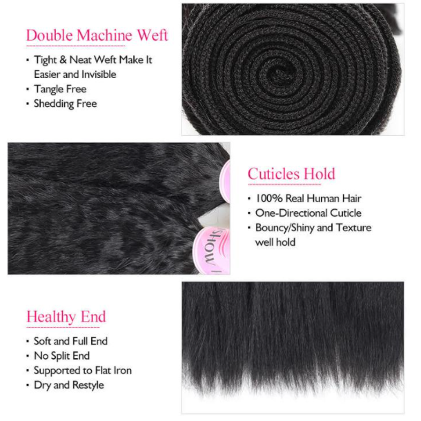 Kinky Straight 100% Human Hair 4 Bundles With 4×4 Closure Free Part Bling Hair