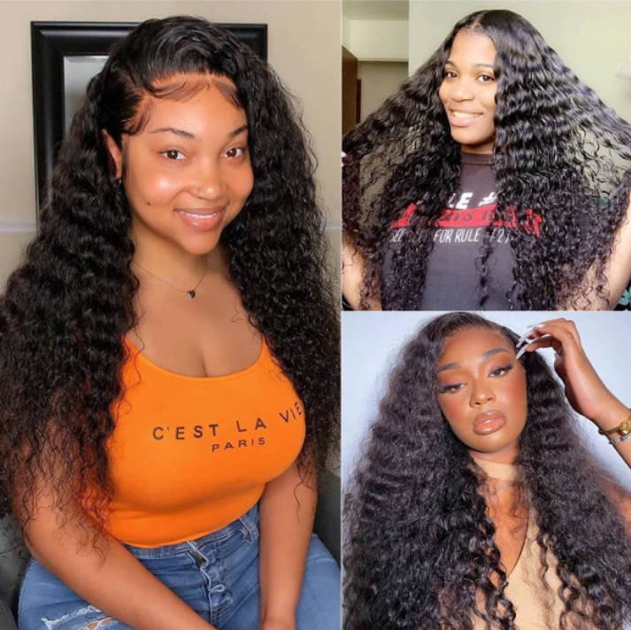 Deep Wave Virgin Hair 4 Bundles With 13×4 Frontal Free Part 15A Grade Bling Hair