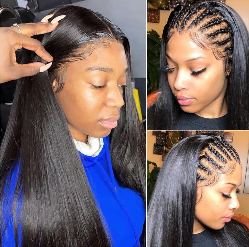 Long Straight 13x6 Lace Frontal Wig Natural Black Human Hair Wigs Free Part