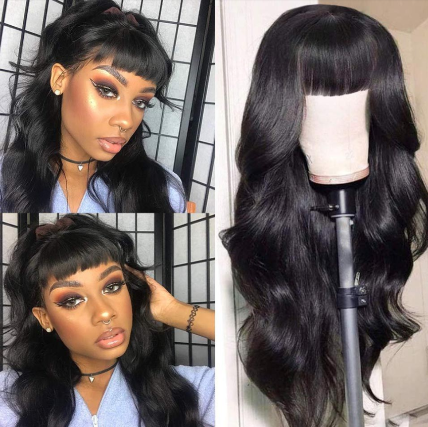 Brazilian Body Wave Human Hair Wigs With Neat Bangs Glueless Super Affordable Machine Made Virgin Hair Wig Bling Hair