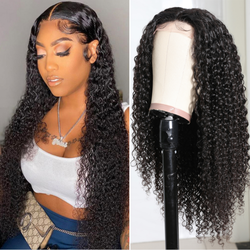 Brazilian Deep Curly Wig 4*4 Transparent Lace Closure Human Hair Wigs bling hair