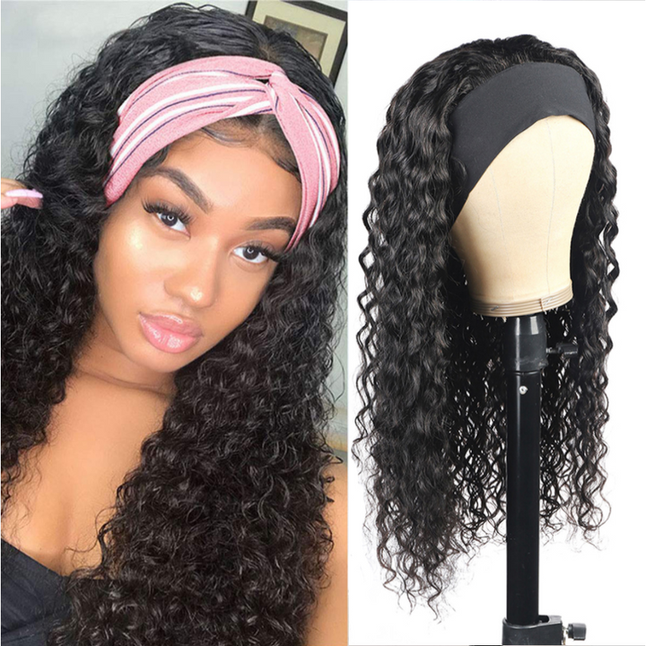 Peluca de diadema sin cola con ondas de agua brasileñas, pelucas de cabello humano de Color Natural de densidad 180% y 220%, cabello ostentoso