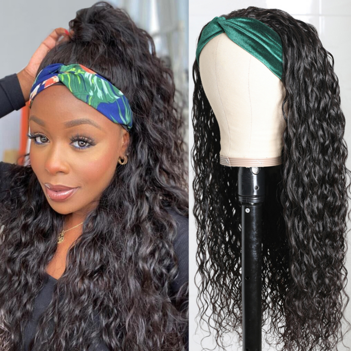 Peluca de diadema sin cola con ondas de agua brasileñas, pelucas de cabello humano de Color Natural de densidad 180% y 220%, cabello ostentoso