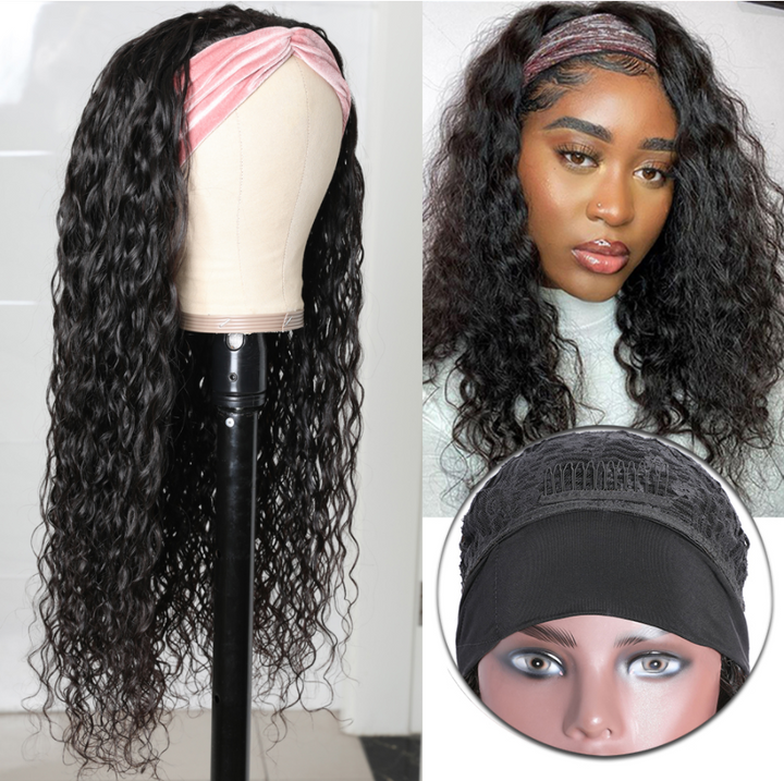 Peluca de diadema sin cola con ondas de agua brasileñas, pelucas de cabello humano de Color Natural de densidad 180% y 220%, cabello ostentoso