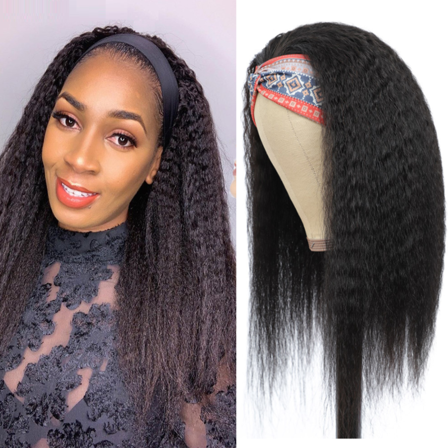 Brazilian Kinky Straight Glueless Headband Wig 180% 220% Density Human Hair Wigs Bling Hair
