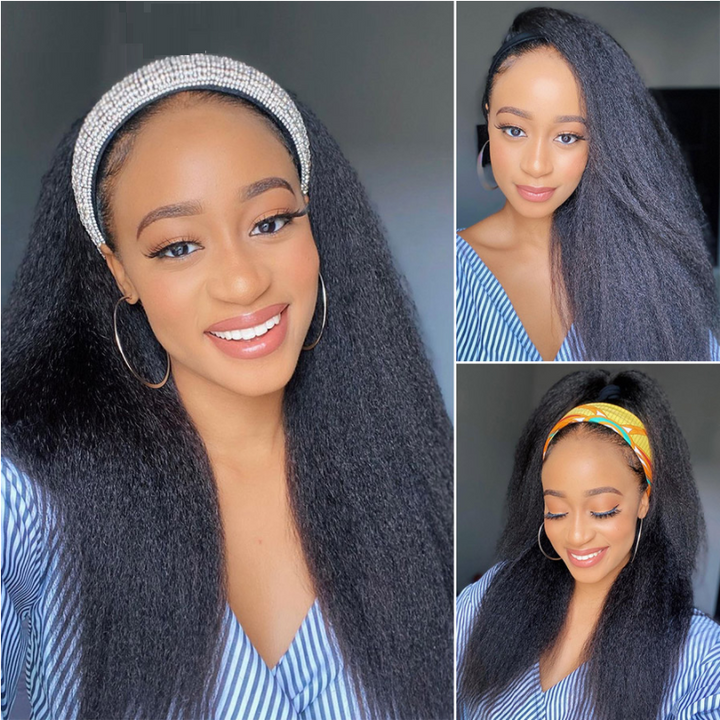 Super Sale Kinky Straight 30" Headband Human Hair Wigs Glueless Ready to Wear