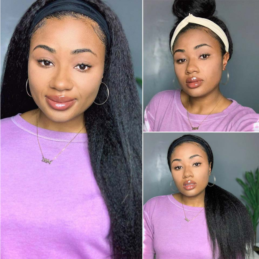 Super Sale Kinky Straight 30" Headband Human Hair Wigs Glueless Ready to Wear