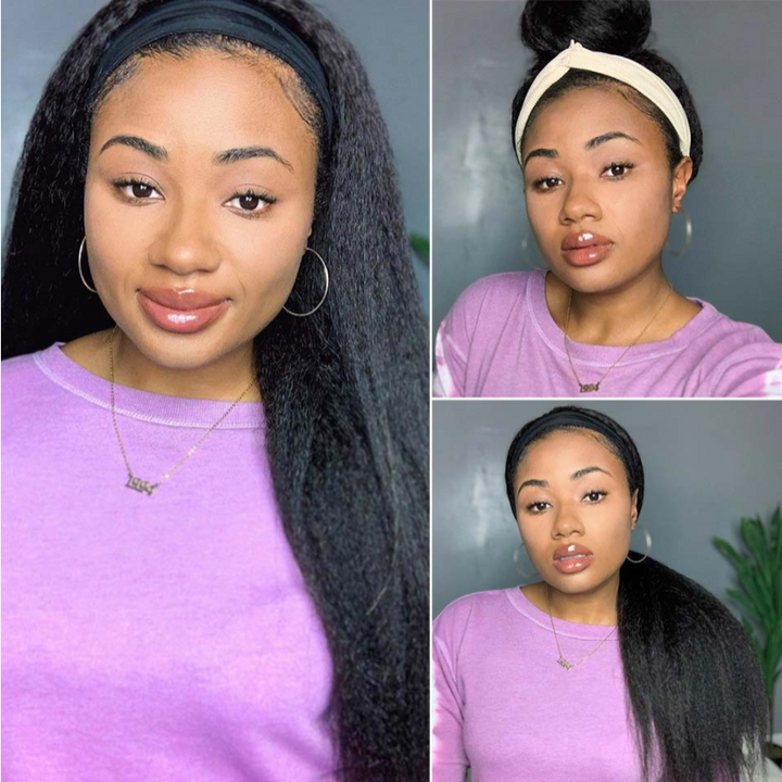 Super Sale Kinky Straight 30" Headband Human Hair Wigs Glueless Ready to Wear