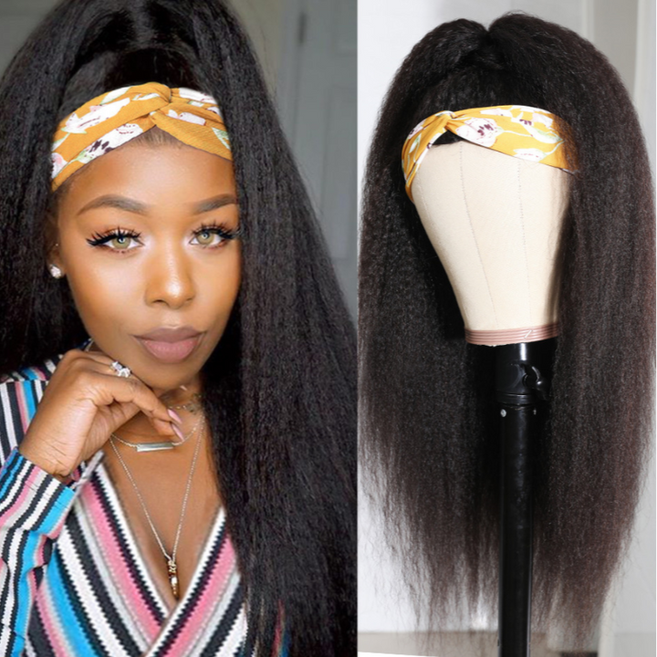 Brazilian Kinky Straight Glueless Headband Wig 180% 220% Density Human Hair Wigs Bling Hair