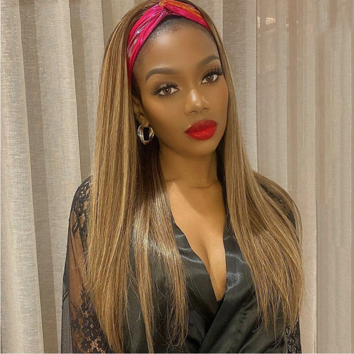 Headband Wig Brazilian Straight Highlight Glueless Human Hair Wigs MIX 4/27 180% 220% Density Bling Hair