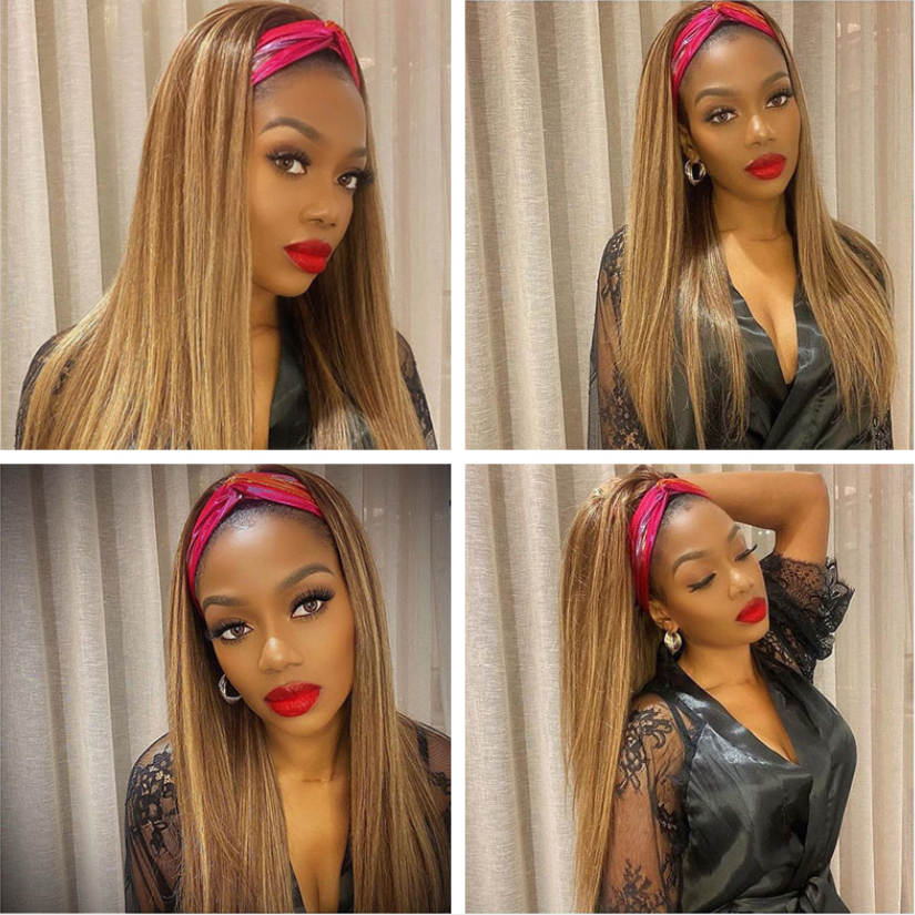 Headband Wig Brazilian Straight Highlight Glueless Human Hair Wigs MIX 4/27 180% 220% Density Bling Hair