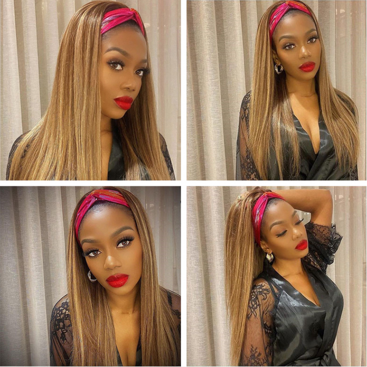 Headband Wig Brazilian Straight Highlight Glueless Human Hair Wigs MIX 4/27 180% 220% Density Bling Hair