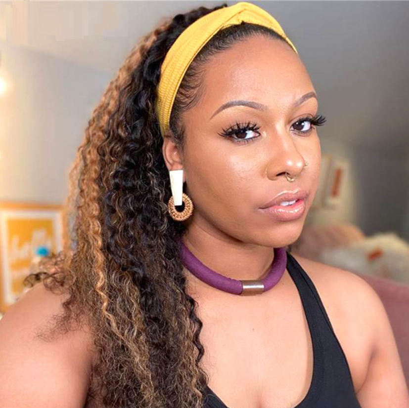 Brazilian Curly highlight Wig Ombre #4/27 Ombre Color Glueless Headband Human Hair Wigs Bling Hair