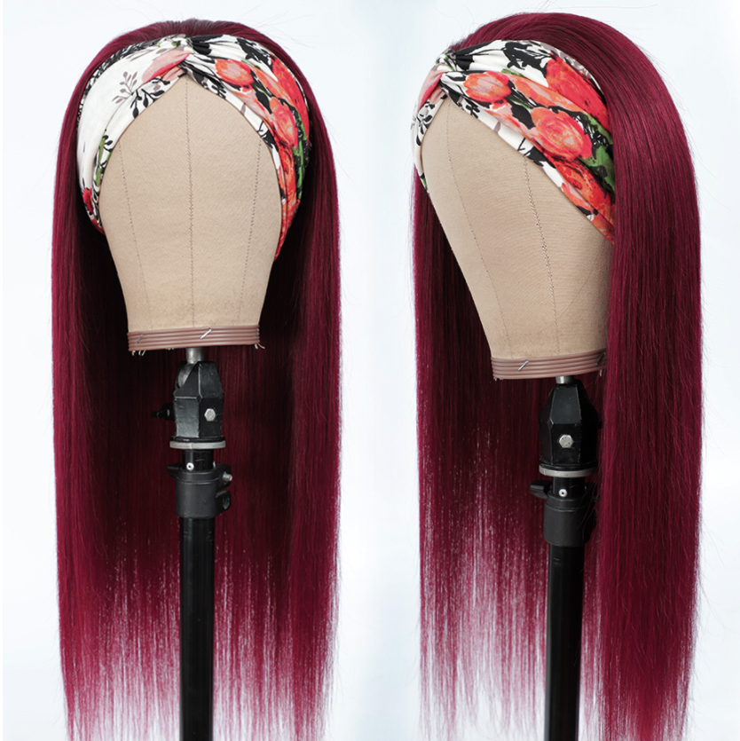 Brazilian Straight Wigs 99J Glueless Headband Wigs Human Hair Wigs 180% 220% Density Bling Hair