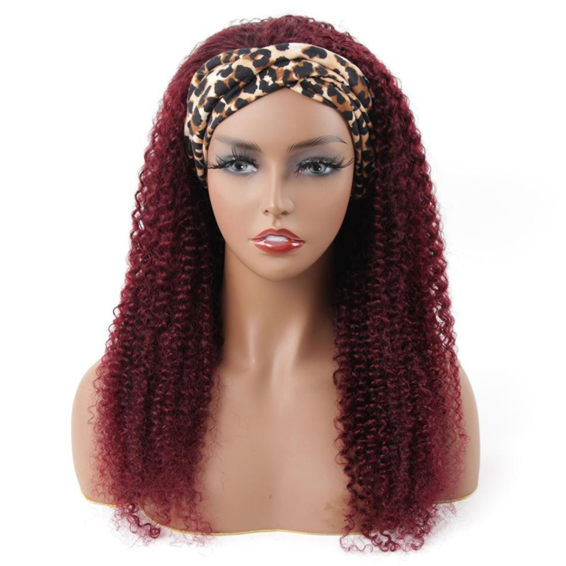 Brazilian Kinky Curly Wig 99J Color Glueless Headband Wig 180%&220% Density Human Hair Wigs Bling Hair