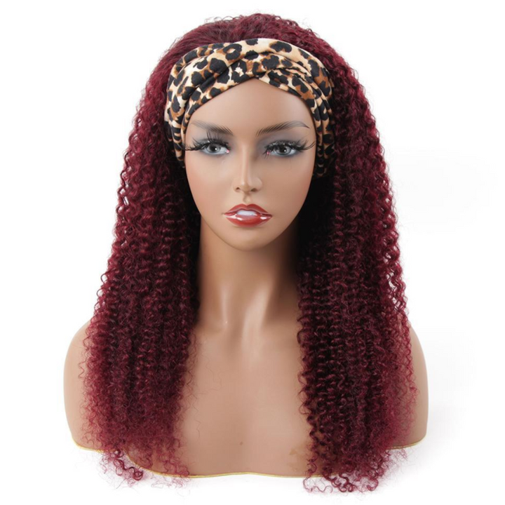 Brazilian Kinky Curly Wig 99J Color Glueless Headband Wig 180%&220% Density Human Hair Wigs Bling Hair